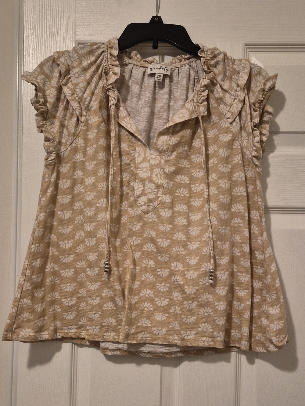 Wonderly Cream Floral Ruffle Tie-Neck Blouse